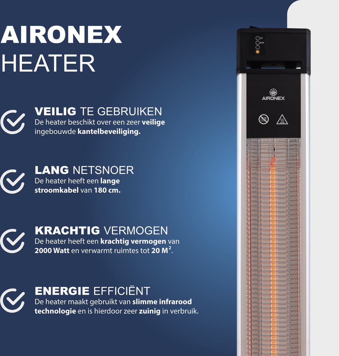 Aironex Infrarood Heater Staand - Luxe Terrasverwarmer
