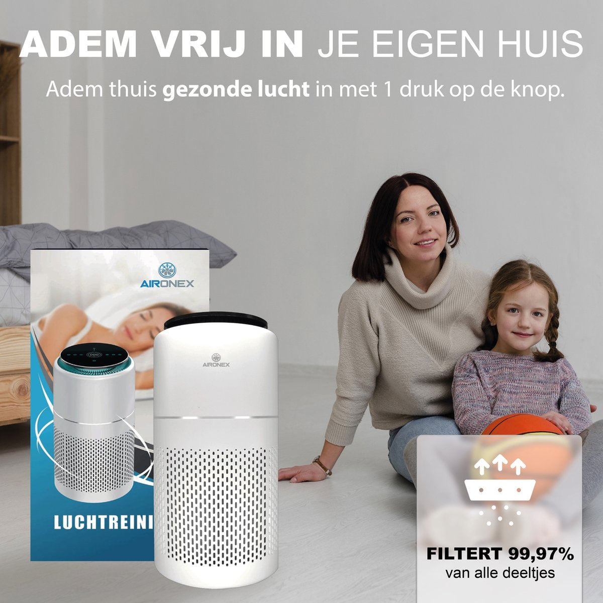 Luchtreiniger Aironex met HEPA filter